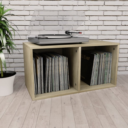 vidaXL Vinyl Storage Box Sonoma Oak Chipboard Recorder Case Collection Cabinet