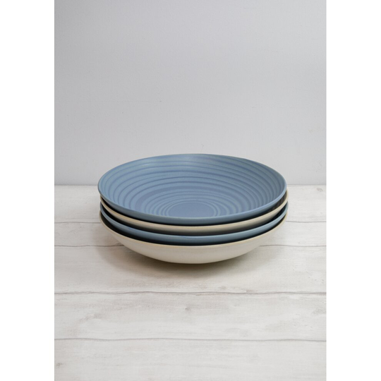 KitchenCraft Pasta Bowls Set of 4 in Gift Box, Lead-Free Glazed Stoneware, Blue / Cream, 22cm