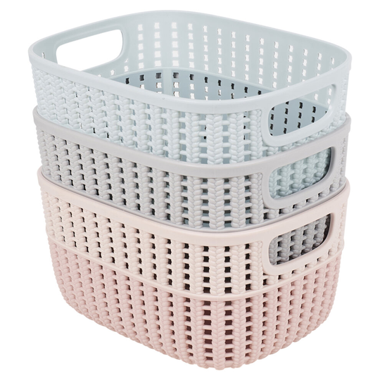 (3 Small Baskets) Colourful Plastic Storage Box Baskets Set Design