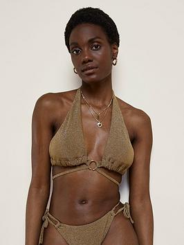 River Island Halter Neck Triangle Bikini Top - Gold, Gold, Size 10, Women