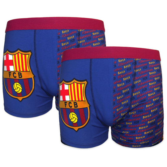 (Blue, 7-8 Years) FC Barcelona Boys Boxer Shorts Crest 2 Pack OFFICIAL Football Gift