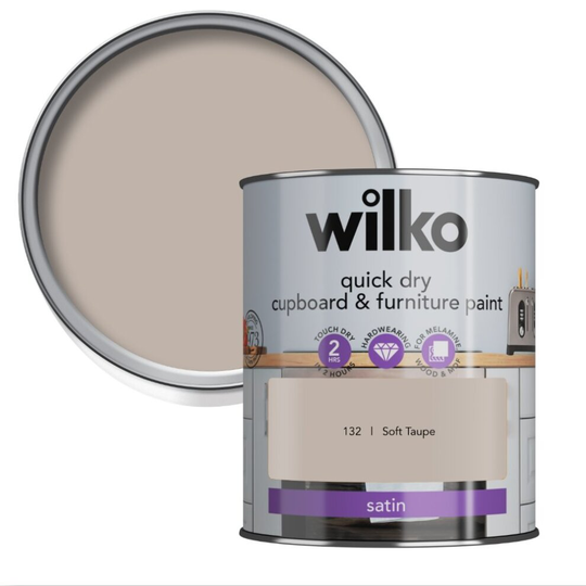 (Soft Taupe) wilko Quick Dry Satin Cupboard & Furniture Paint, 750ml