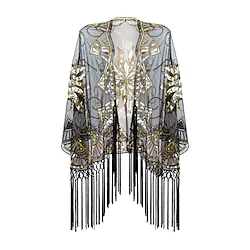 The Great Gatsby Roaring 20s 1920s Cocktail Dress Vintage Dress Cape Wrap Women's Sequins Tassel Fringe Costume Vintage Cosplay Event / Party Shawl Halloween Lightinthebox