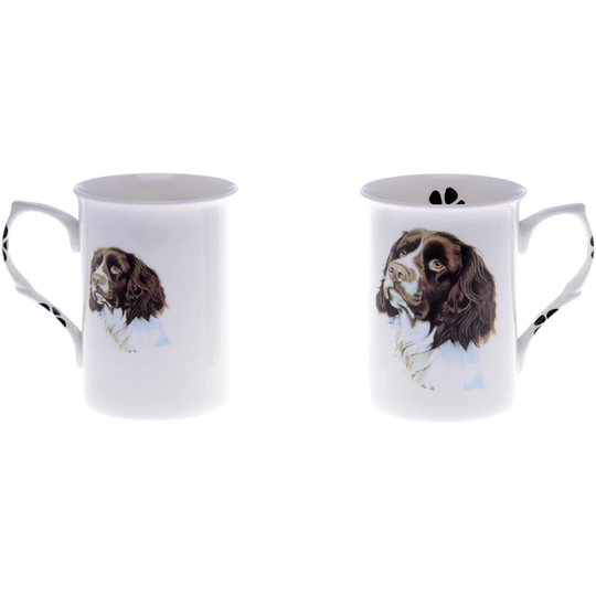 (BB62) Bone China Set of 2 Springer Spaniel Dog Mugs - Gift Boxed