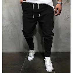 Men's Joggers Trousers Casual Pants Drawstring Elastic Waist Solid Color Comfort Quick Dry Daily Streetwear Cotton Blend Fashion Casual Loose Fit Navy White / Spring / Summer Lightinthebox