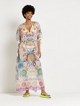 River Island Floral Maxi Beach Dress - Pink, Pink, Size Xs, Women