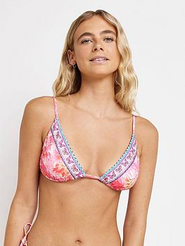 River Island Triangle Bikini Top - Pink, Pink, Size 8, Women