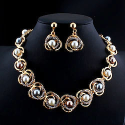 Hoop Earrings Two-piece Suit Gold Alloy 1 Necklace Earrings Women's Stylish Basic Elegant Classic Flower Jewelry Set For Party Wedding Engagement / Bridal Jewelry Sets Lightinthebox