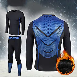 Men's Activewear Set Base Layer 2 Piece Athletic Winter Long Sleeve Fleece Thermal Warm Soft Fitness Running Jogging Sportswear Activewear Stripes Silvery Black with White White / Spandex / Stretchy Lightinthebox