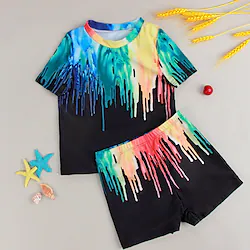 Kids Boys Two Piece Swimwear Outdoor Tie Dye Active Print Bathing Suits 5-12 Years Spring Black Lightinthebox