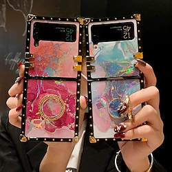 Phone Case For Samsung Galaxy Flip Z Flip 4 Z Flip 3 Ring Holder Flip Glitter Shine Marble PC Lightinthebox