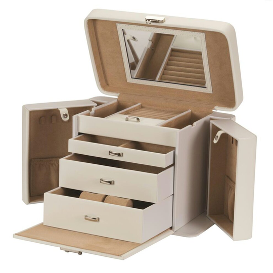 Mele and Co Cream Large Lockable Bonded Leather Jewellery Box