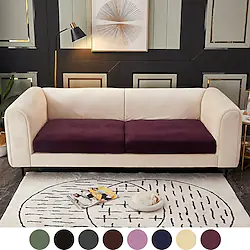 Stretch Sofa seat Cushion Cover Velvet Slipcover Elastic Couch Armchair Loveseat 4 or 3 Seater Grey Black Blue Plain Solid Soft Durable Washable Lightinthebox