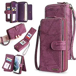 Phone Case For Samsung Galaxy Wallet Card A73 A53 A33 S22 Ultra Plus S21 FE S20 A72 A52 A42 Note 20 10 Ultra Plus Zipper Full Body Protective with Phone Strap Solid Colored PC PU Leather Lightinthebox