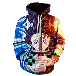 Inspired by Demon Slayer Kamado Tanjirou Cosplay Costume Hoodie Cartoon 3D Harajuku Graphic Kawaii Hoodie For Men's Women's Adults' Polyester / Cotton Blend Lightinthebox