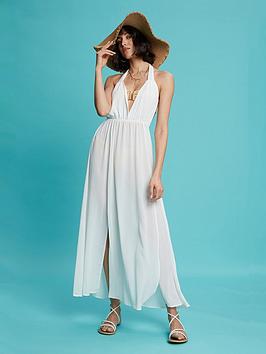 Dorothy Perkins Voile Plunge Front Halter Maxi Dress - White