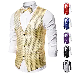 Disco Disco 1980s Masquerade Vest Waistcoat Men's Costume Vintage Cosplay Party Halloween Club Sleeveless Vest Masquerade Lightinthebox