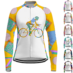 21Grams Women's Cycling Jersey Long Sleeve Bike Jersey Top with 3 Rear Pockets Mountain Bike MTB Road Bike Cycling Breathable Quick Dry Moisture Wicking Reflective Strips Black Green Yellow Graphic Lightinthebox