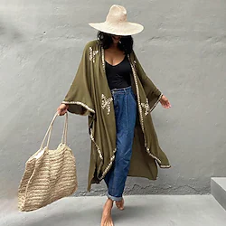 new european and american cotton embroidered loose long cardigan beach sunscreen jacket bikini blouse swimsuit outerwear women Lightinthebox