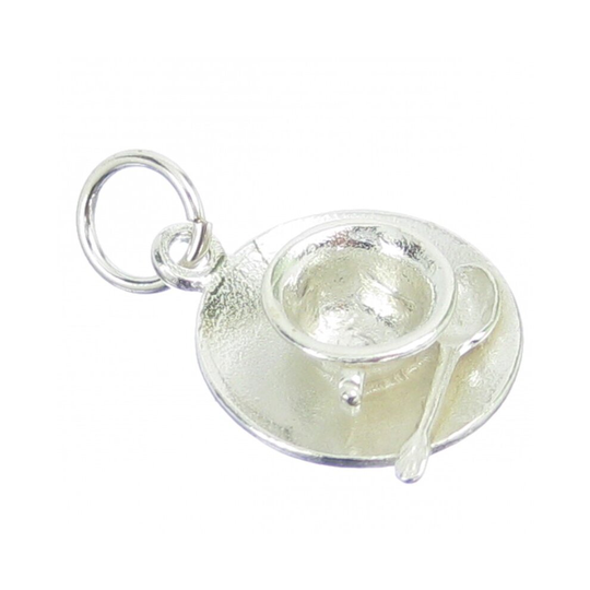 Cup with saucer and spoon sterling silver charm .925 x1 Drinks Tea charms
