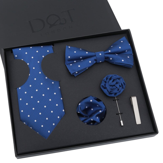 Royal Blue Polka Dot Tie Set 5pcs Gift Box