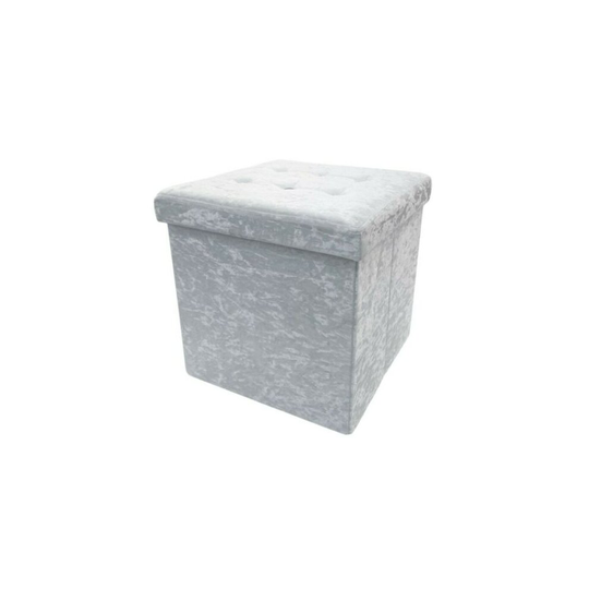 Ottoman Pouffe Storage Box - White Crushed Velvet Folding Box & Seat up to 120kg
