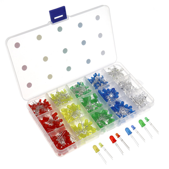 500 Pcs Ultra Bright 3mm and 5mm 5 Colors Led Light Bulb Lamp Box Assortment