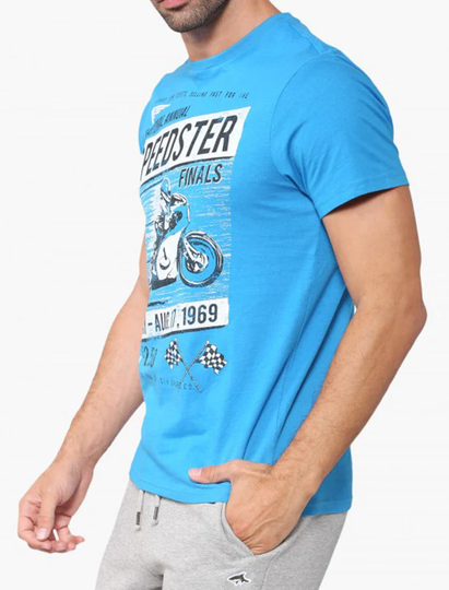T-Shirts Speedster Motif Cotton T-Shirt In Swedish Blue - South Shore / S - Tokyo Laundry
