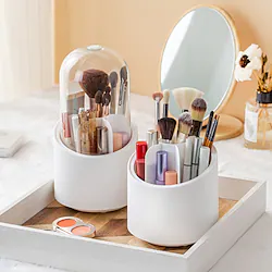 Makeup Brush Storage Bucket Rotating Dust-proof Cosmetic Storage Box Desktop Transparent Beauty Brush Storage Lightinthebox