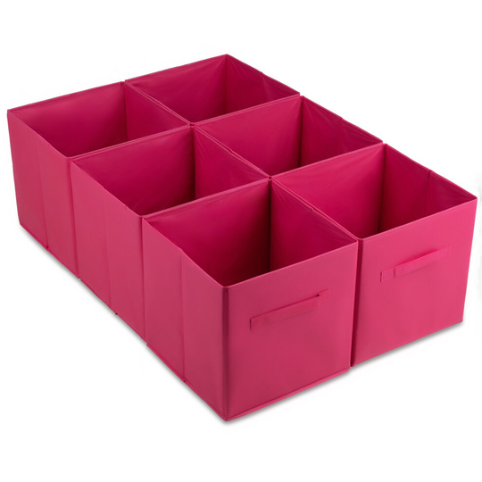 (PINK) LIVIVO SET OF 6 FOLDING CANVAS STORAGE BOXES COLLAPSIBLE CLOTHES ORGANIZER FABRIC CUBE