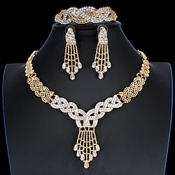 Hoop Earrings Four-piece Suit Gold Gold Plated Alloy 1 Necklace 1 Bracelet 1 Ring Earrings Women's Stylish Basic Classic Leaf Jewelry Set For Party Wedding Engagement / Bridal Jewelry Sets Lightinthebox