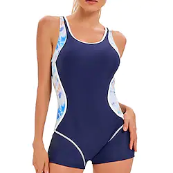 Women's Swimwear Diving Plus Size Swimsuit Open Back Splice High Waisted Floral Navy Blue Scoop Neck Bathing Suits Sports Vacation Fashion / Modern / New / Padded Bras Lightinthebox