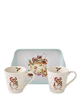 Royal Worcester Wrendale Holly Jolly Christmas Mug And Tray Set