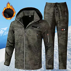 Men's Hiking Jacket with Pants Waterproof Hiking Jacket Rain Jacket Fleece Winter Outdoor Thermal Warm Fleece Lining Waterproof Windproof Outerwear Winter Fleece Jacket Trench Coat Hunting Ski Lightinthebox