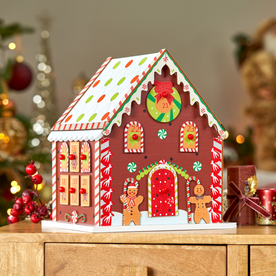 SA Products Gingerbread House Advent Calendar - 3D Handcrafted Gingerbread House, 24 Wood Advent Calendar Boxes