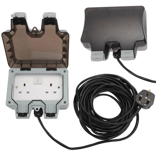Outdoor Garden Extension Lead Socket Box IP66 Rated 10m Black Cable