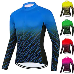21Grams Men's Cycling Jersey Long Sleeve Bike Jersey Top with 3 Rear Pockets Mountain Bike MTB Road Bike Cycling Breathable Quick Dry Moisture Wicking Reflective Strips Green Yellow Red Gradient Lightinthebox