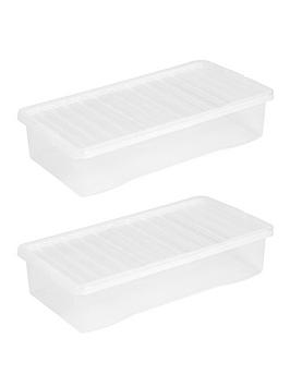 Wham Set Of 2 Clear Plastic Crystal Underbed Storage Boxes &Ndash; 42 Litres Each