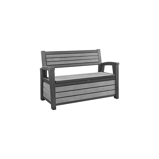 GSD Keter Hudson 60 Gallon Plastic Resin Weather Resistant Outdoor Backyard Patio Storage Bench Deck Box, Grey