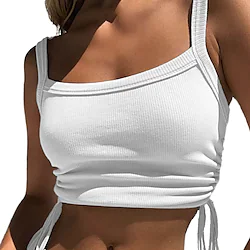 Women's Strap Yoga Top Tank Top Crop Top Drawstring Cropped Solid Color White Black Yoga Gym Workout Running Top Sleeveless Sport Activewear Breathable Quick Dry Lightweight Stretchy Slim Lightinthebox