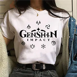 Inspired by Genshin Impact Cosplay Cartoon Manga Back To School Print Harajuku Graphic Kawaii T-shirt For Men's Women's Adults' Hot Stamping Polyester / Cotton Blend Lightinthebox