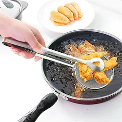 Stainless Steel Fine Mesh Strainer Tongs Oil Filter Spoon 2 in 1 Oil Skimmer Colander with Clip for Filter Oil-frying Multi-functional BBQ Filter Clamp Strainer Kitchen Tools (Oil Filter Tongs) Lightinthebox