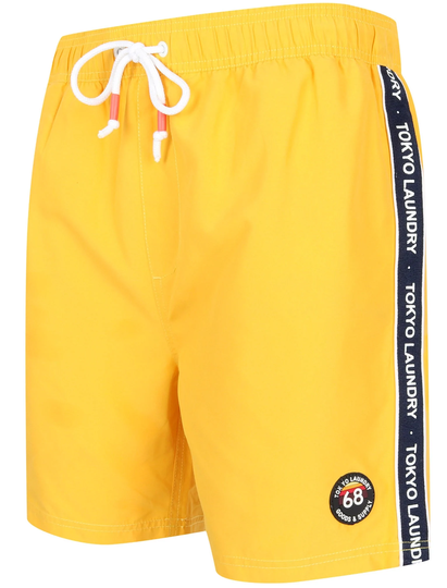 Swim Shorts Ivar Swim Shorts with Side Tape Detail In Yolk Yellow - Tokyo Laundry / S - Tokyo Laundry