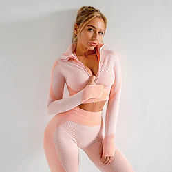 Women's Tracksuit Yoga Suit Yoga Set Winter 2 Piece Seamless Solid Color Leggings Crop Top Clothing Suit Navy Black Spandex Yoga Fitness Gym Workout High Waist Tummy Control Butt Lift Quick Dry Long Lightinthebox