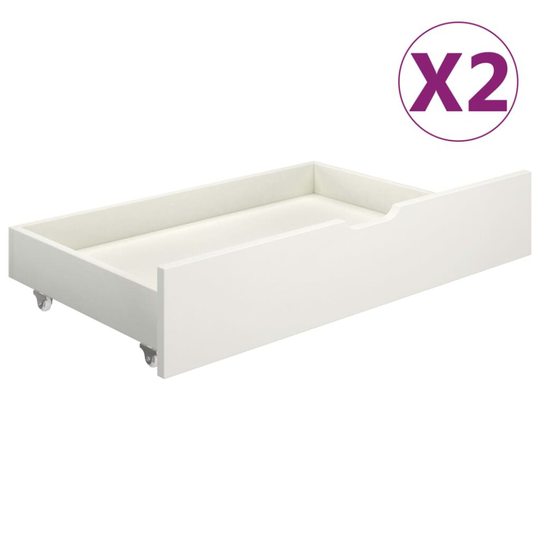 vidaXL 2x Solid Pine Wood Bed Drawers White Wooden Bed Storage Box Bedroom