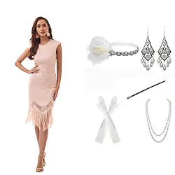 The Great Gatsby Roaring 20s Vintage Inspired The Great Gatsby Party Costume JSK / Jumper Skirt Women's Sequins Tassel Fringe Costume Vintage Cosplay Halloween Party Evening Sleeveless Short Length Lightinthebox