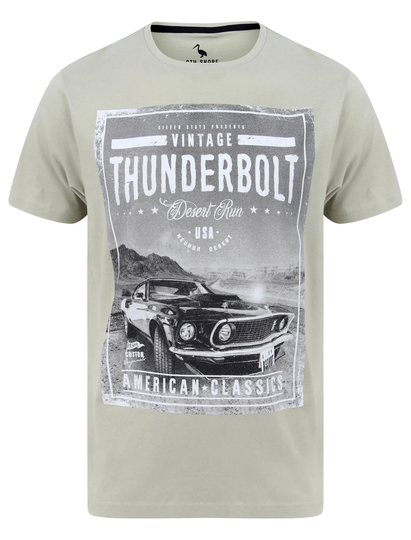 T-Shirts Thunderbolt Motif Cotton Jersey T-Shirt in Desert Sage - South Shore / S - Tokyo Laundry