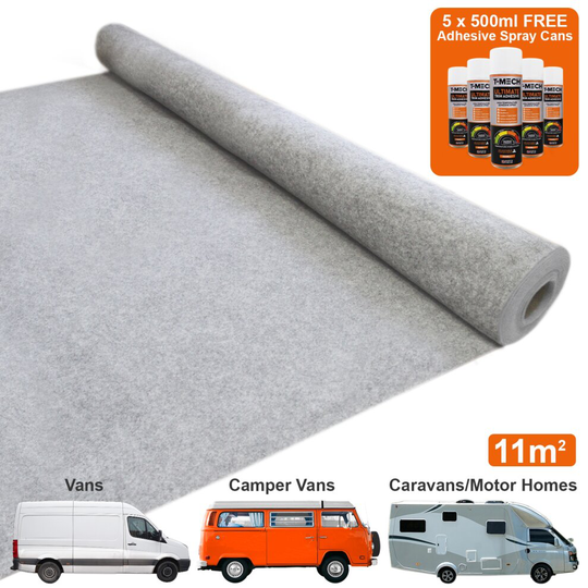 11m2 Van Lining Carpet Super Stretch Adhesive Glue Cans Kit Camper Silver Grey