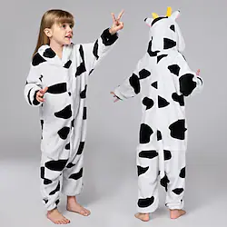 Kid's Kigurumi Pajamas Nightwear Camouflage Milk Cow Animal Animal Onesie Pajamas Flannel Toison Cosplay For Boys and Girls Halloween Animal Sleepwear Cartoon Festival / Holiday Costumes / Hand wash Lightinthebox