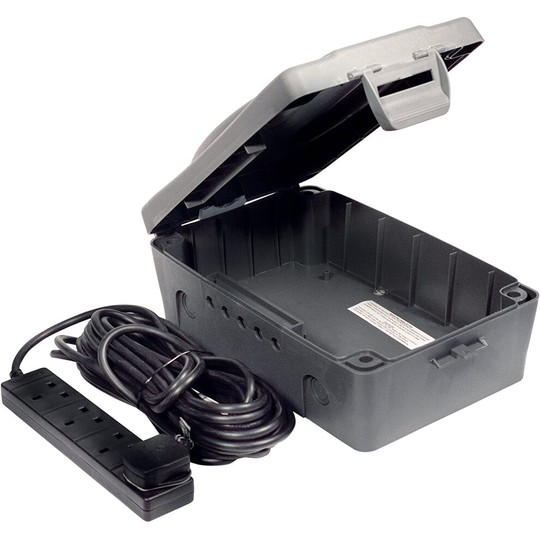 Masterplug Weatherproof Electric Box for Outdoors with Four Socket 10 Metre Extension Lead, 351 x 220 x 126.5 mm, Dark Grey